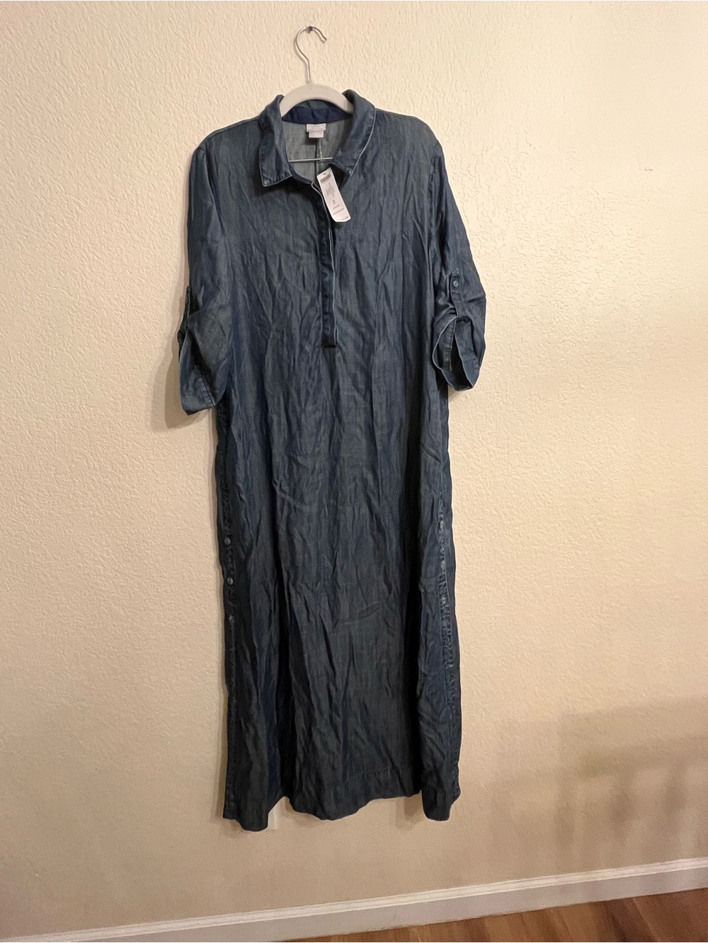 Western/ boho Chico's Indigo Chambray Maxi Shirt Dress